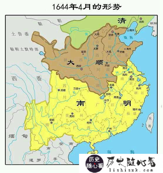 明朝地图：南明疆域变化图：1644年4月局势