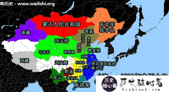 中国1916年到1936年军阀割据演变图