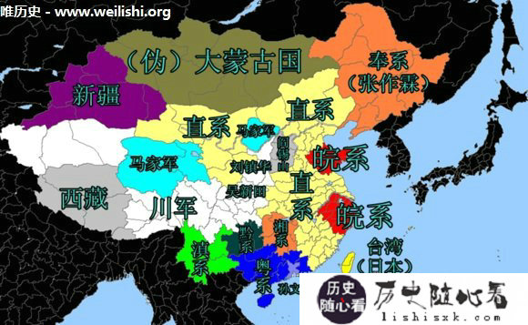 中国1916年到1936年军阀割据演变图