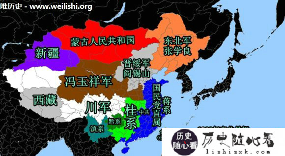 中国1916年到1936年军阀割据演变图