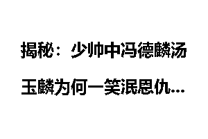 揭秘：少帅中冯德麟汤玉麟为何一笑泯恩仇