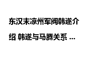 东汉末凉州军阀韩遂介绍 韩遂与马腾关系 韩遂结局