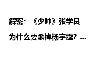 解密：《少帅》张学良为什么要杀掉杨宇霆？