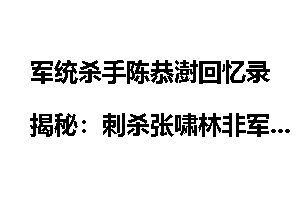 军统杀手陈恭澍回忆录揭秘：刺杀张啸林非军统所为