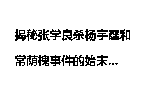 揭秘张学良杀杨宇霆和常荫槐事件的始末