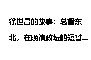 徐世昌的故事：总督东北，在晚清政坛的短暂作为