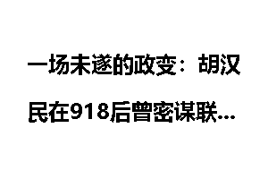 一场未遂的政变：胡汉民在918后曾密谋联合反蒋